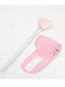 1pc Self-Adhesive Adjustable Headband And 1pc Face Mask Brush, Suitable For Washing Face, Makeup, Beauty, Facial Yoga Headband Towel - Multicolor - View 7