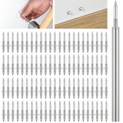 100 Pcs Double-Head Skirting Thread Seamless Nail,Skirting Line Without Marks Nail,Dual-Headed Nails With 3 Installation Barrels,Equipped With Nail Specific Sleeve Tool