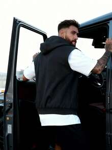 Áo hoodie có khóa kéo thường ngày có túi, áo nỉ chui đầu không tay, vải dệt kim polyester, áo chui đầu có khóa kéo dành cho nam - màu đen - Xem 9