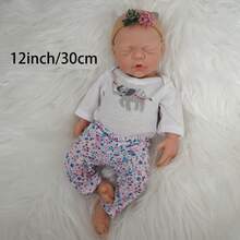 12英寸可水洗全身实心硅胶重生娃娃，3D彩绘肌肤，身穿可爱大象图案服装，触感柔软 - 白色 - 查看 2