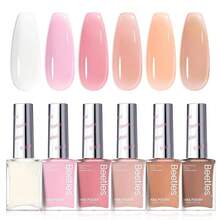 Beetles Jelly Nail Polish Set,6 Colors Pink Nude Jelly Quick Dry Nail Polish Fingernail Fast Drying &Amp; Long Lasting Nail Strengthener Polish Gifts For Women - Màu Hồng baby - Xem 1