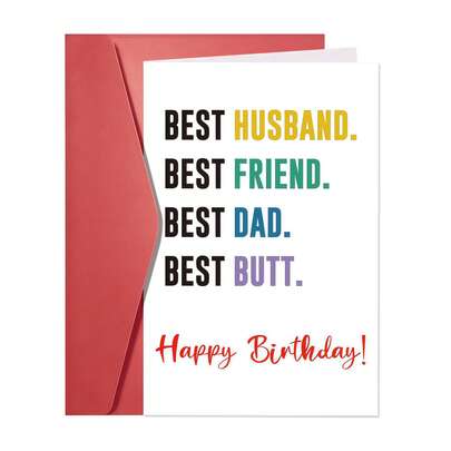 Funny Birthday Card For Husband - Hilarious Valentine's Day Card From Wife | Best Husband, Best Friend, Best Dad, Best Butt | Fun & Heartwarming Birthday Card-1PC