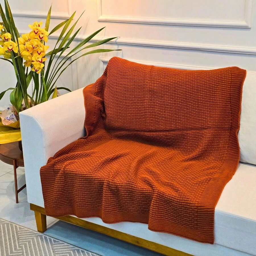 Knitted Blanket Sofa Armchair 150x100cm Siena Decor Living Room - 金琥珀 - 查看 1