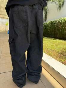 Men's Black Cargo Jeans, Dazzling Jeans, Large Wide Balloon Original Men's Fashion Current - 黑色 - 查看 2