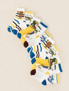 5 Pairs Cute Shark Cartoon Pattern Children's Socks, Breathable Moisture-Wicking, Boys' Mid-Calf Socks, Autumn/Winter - Multicolor - View 14