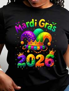 ' Mardi Gras 2026 New Orleans Carnival T-Shirt - Family Matching Cute Short Sleeve Top With MARDI GRAS Lettering, Spring Summer Festival Outfit For Parades & Parties (White) - 黑色 - 查看 1