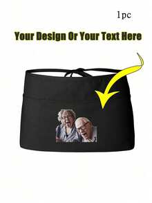 1Pc Personalized CustomUnisex Polyester Apron With 3 Pockets - Customizable Short Half Waist Waiter Work Uniform Hair Stylist Black Apron Hairdresser Beauty Salon Cosmetologist Cosmetology School Barber Gift Custom,For Kitchen, Hotel, Restaurant, Cooking, Baking, And Chef Use, Perfect For Personalized Text Or Logo