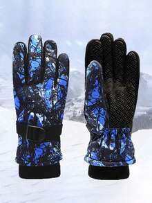 1 par de guantes gruesos de esquí de unicolor para niños con cordón ajustable, guantes resistentes al viento y al agua para niños de 8 a 12 años, adecuados para ciclismo y uso diario en invierno - Multicolor - Ver 6