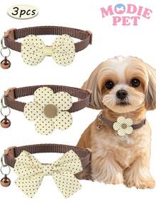 3pcs Cute & Fashionable Polka Dot Bow Tie And Flower Combination Pet Collar Set, Joyful For Cats And Dogs - Multicolor - View 2