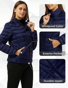 Cálido Chamarra Acolchada de Pato para Mujer, Ligera, Plegable, Ajuste Ajustado, Otoño e Invierno - Azul menta - Ver 4