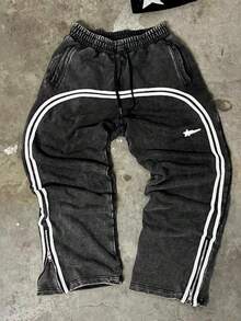 Men Gifts For Men Streetwear Wide-Leg Pants - High Street Unisex Casual Trousers,  Loose-Fit Bottoms - màu đen - Xem 2