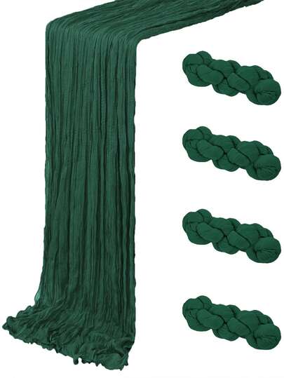 4pcs Jade Green Cheesecloth Table Runner, 35x118 Inch Sheer Boho Cheese Cloth Fabric Table Linens, Bulk For Wedding, Party, Baby Shower, Bridal Shower Decor