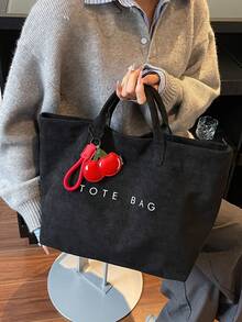 BEIKAMU 1pc Solid Color Fashion Large Capacity Tote Bag, Dual Handle Versatile Handbag, Suitable For Daily Commute, Shopping And Outings - Black - View 4
