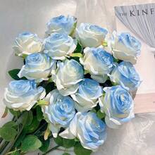 5/10/150pcs Ice Blue Artificial Roses, Silk Flowers With Stems, Suitable For DIY Wedding Bridal Gift Party Centerpiece Decoration, Table Decor, Home Decor, Photography Props, DIY Gifts - Ice Blue - View 1