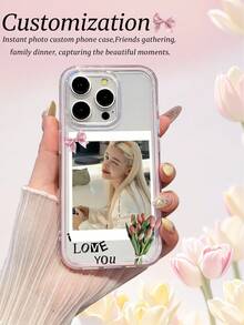 Customized TPU Pink Bumper Transparent Phone Case, Personalized Creative Gift For Cute Kids, Family, Landscape, Anniversary, Pets, Compatible With IPhone 13/14/15/16/17/17 Pro Max, Valentine's Day Customized Phone Case, Valentine's Day Gift