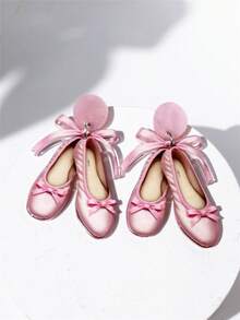 1 Pair Of Pink Ballet-Style Christmas Tree Ballet Shoes Bow Ribbon Acrylic Earrings For Women. Brightly Colored And Fun, These Earrings Are Suitable For Parties, Gatherings, And Everyday Wear. , Y2K, Christmas Women's Earrings. - Pink - View 9