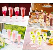 10/25/50pcs Set Reusable Pink & Champagne Wine Glasses, Cocktail Glasses, Wedding Toasting Flutes, Suitable For New Year, Christmas, Party, Wedding, Birthday, Valentine's Day, Back To School And Other Major Events - Multicolor - View 5