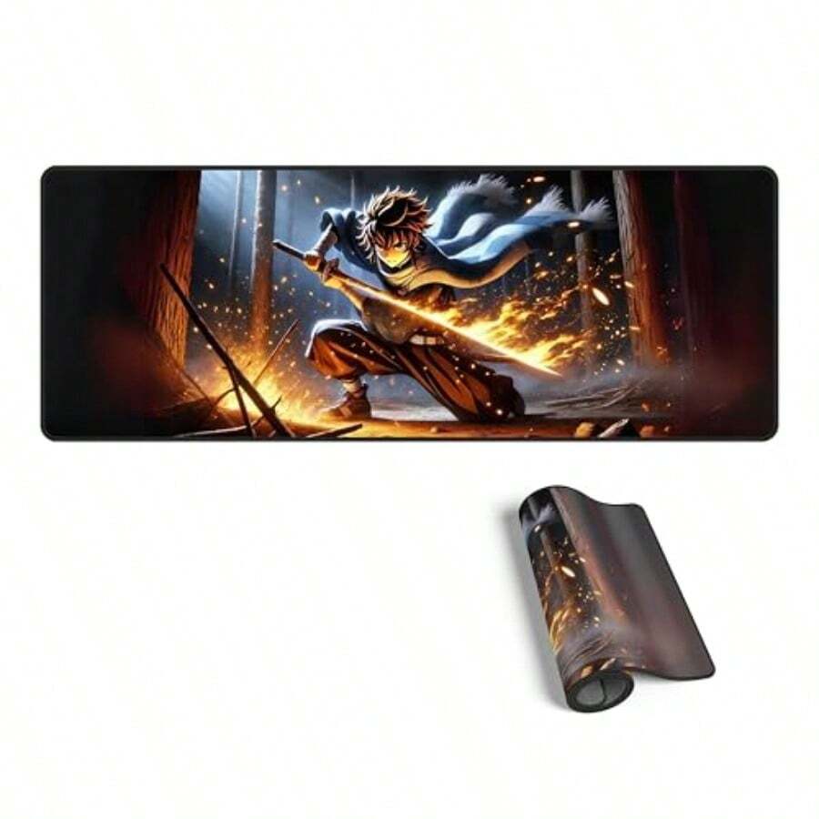 Anime Blaze Ronin Mouse Pad Extra Large Desk Mat 80x30cm NonSlip Rubber Base Durable Stitched Edges Perfect For Gaming And Office Use - As Pic - View 1