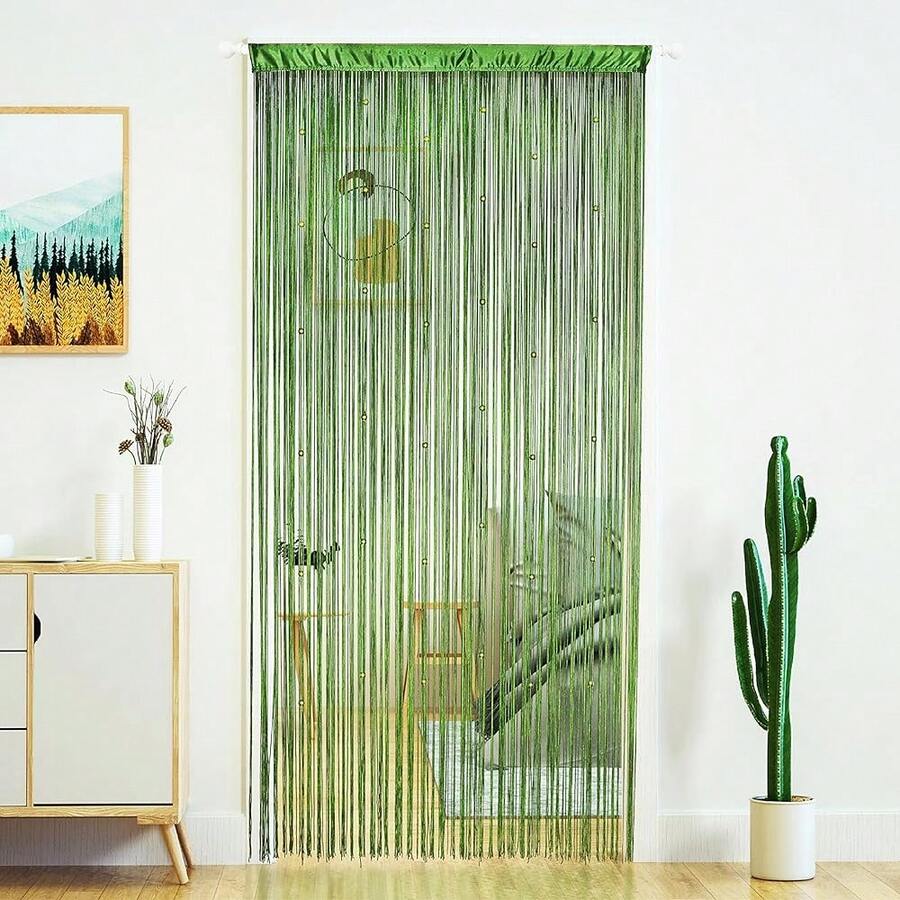 Beaded Curtain Door String Curtains For Doorway Tassels Beads Hanging Fringe Hippie Room Divider Window Hallway Entrance Wall Closet Bedroom Privacy Decor (Grass Green, 100*280cm),39inchWx110inchL(Packof1),GrassGreen - 草綠 - 查看 1