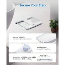 Bscula de bao para peso corporal, bscula de pesaje para personas, bscula corporal con pantalla brillante, ms precisa hasta 0.01 libras, bateras incluidas, capacidad de 400 lbs/180 kg, - blanco - Ver 6