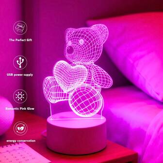 1pc 3D Cute Bear LED Night Light With Switch Button Control, Suitable For Home Bedroom, Study, Nightlight, Dining Room, Cafe, Bar Decor, Atmosphere Lamp, Holiday Gift For Friends
