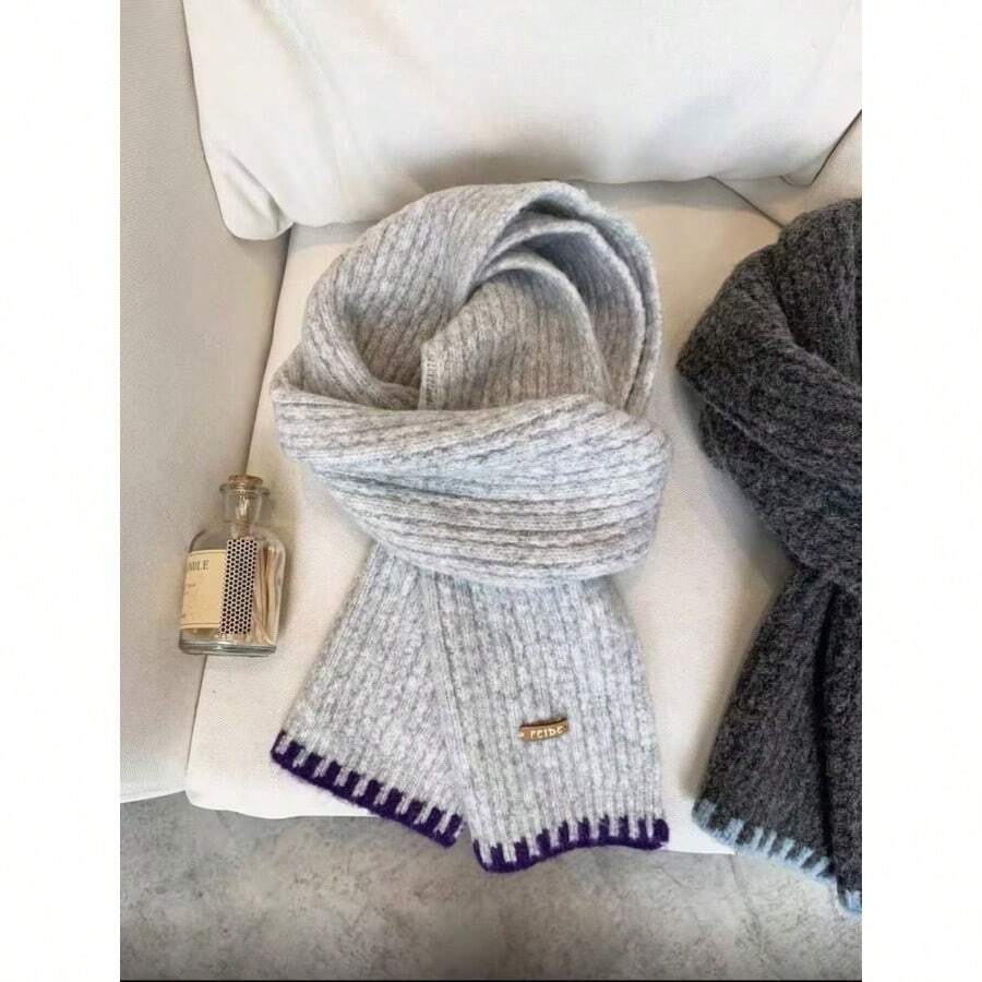 Strickschal für Damen, warmer Schal für Herbst und Winter, dicker, kältebeständiger Woll-Nackenwärmer - Hellgrau - Übersicht 1