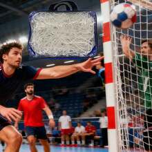 一套手球网（不含球杆），加厚PE材质，标准尺寸，适用于手球场地训练和比赛替换，便携式足球/手球网训练套装，带收纳袋 - 白色 - 查看 2