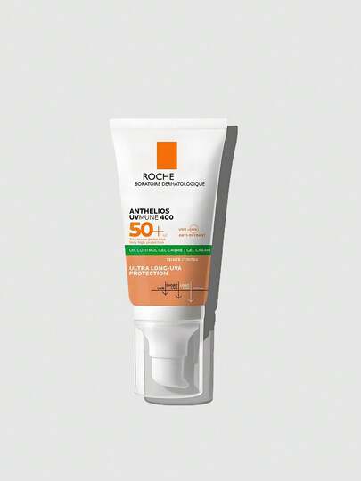 Roche Posay Anthelios Uvmune 400 Oil Control Gel-Crema SPF 50+ Con Color 50g, Protector Solar Facial Matificante Resistente al Agua, Ideal para Piel Sensible e Intolerante al Sol, Protección UVA/UVB y Contra Contaminación
