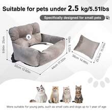 HazoWill 宠物汽车座椅和旅行床，适用于小型犬和猫，增高座椅带防滑底座和可调节绑带，轻便、可折叠、多用途设计，时尚、舒适，适合公路旅行和居家 - 灰色 - 查看 14