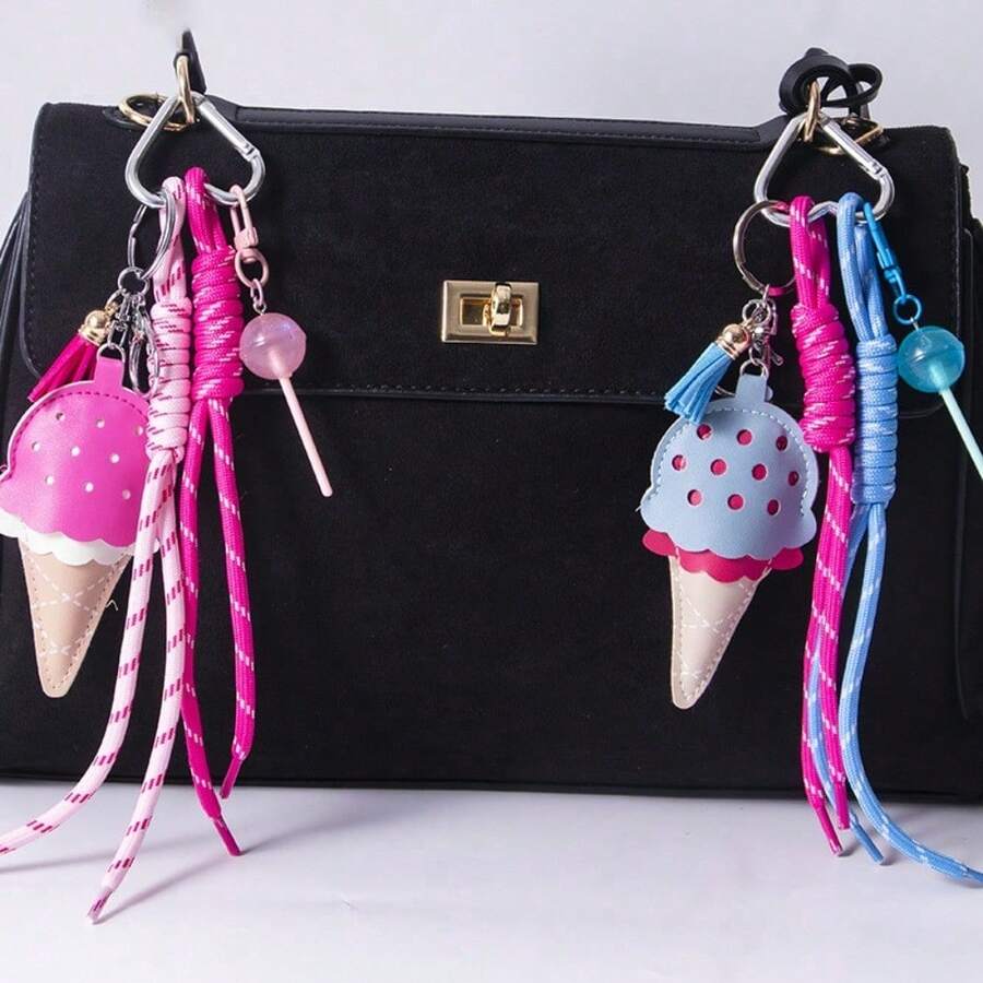 Creative Cute Leather Ice Cream Pendant, Mini Lollipop Bag Charm - Rose Red - View 1