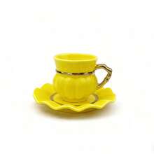 Kürbis-förmiges Keramik Tassen & Untertassen Set, handgemalt in Gold, Silber und verschiedenen Farben, gesund zum Trinken von Wasser und Kaffee, Keramik Tasse & Untertasse, Heim-Dekoration Kaffeetasse, Keramik Wassertasse für Partys und als Geschenk - Verschiedenfarbig - Übersicht 15