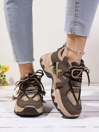 Women's Thick Sole Platform Sneakers, Fashionable Style, Shaping, Non-Slip, Lightweight, Breathable Comfortable, Casual Running Shoes, Spring/Autumn