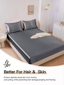1pc Premium Silky Satin Fitted Sheet, Fits Mattress Depth 15-17 Inches, Soft & Breathable, Wrinkle-Resistant, Luxury Hotel Style, Full Wrap-Around Elastic Band, Deep Pocket, Suitable For Twin, Full, Queen, King Beds, Oeko-Tex Certified, Dark Grey