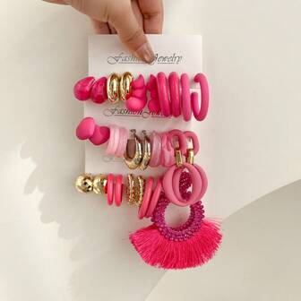 Set de 5-15 pares de pendientes de moda exagerados de estilo vintage con monedas, corazones y formas geométricas de acrílico, adecuados para mujeres, Día de la Madre, San Valentín, Navidad, Año Nuevo y uso diario