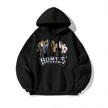 Men'S Homies Horror Movie Graphic Hooded Sweatshirt - Black Blend Hoodie With Kangaroo Pocket, Long Sleeve Casual Pullover, Pop Culture Design With Homies Characters & HOMIES Text, Machine Washable Winter Warmth, Ideal Christmas Gift For Fans, Regular Fit All-Season Comfort, Horror Movie Fan Apparel,  Hooded Sweatshirt For Casual Attire, Featuring Iconic Homies Characters & Bold HOMIES Print, Stylish Pullover For Casual Outings, Graphic Hoodies Men, Hoodies For Men, Hoodies Y2K - 黑色 - 查看 1