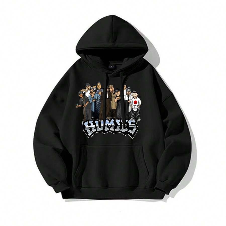 Men'S Homies Horror Movie Graphic Hooded Sweatshirt - Black Blend Hoodie With Kangaroo Pocket, Long Sleeve Casual Pullover, Pop Culture Design With Homies Characters & HOMIES Text, Machine Washable Winter Warmth, Ideal Christmas Gift For Fans, Regular Fit All-Season Comfort, Horror Movie Fan Apparel, Hooded Sweatshirt For Casual Attire, Featuring Iconic Homies Characters & Bold HOMIES Print, Stylish Pullover For Casual Outings, Graphic Hoodies Men, Hoodies For Men, Hoodies Y2K - 黑色 - 查看 1