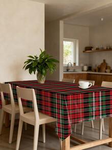 1pc Dual-Color Plaid Decorative Tablecloth, Washable, Soft & Durable, Plaid Pattern Print, Digital Printing Technique, Versatile Tabletop Decor, Multiple Sizes Available, Suitable For Dining Room, Desk, Rectangular - Red - View 2