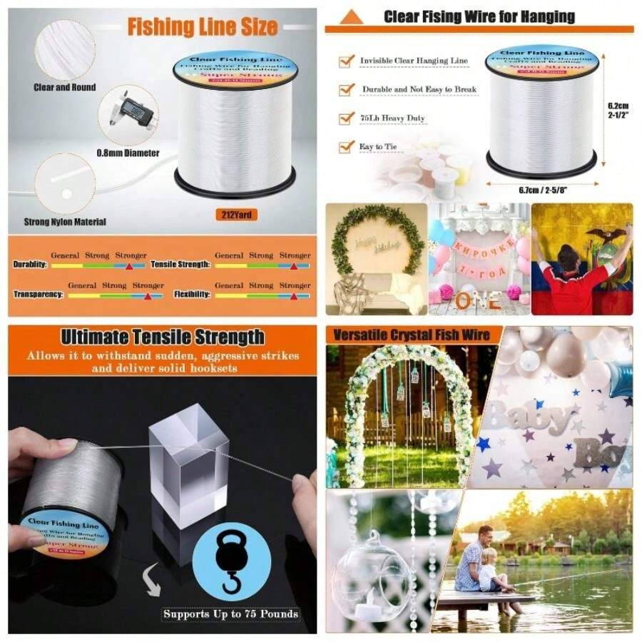Cuerda de pesca fuerte transparente, alambre de pesca de 0.3 mm, 0.45 mm, 0.8 mm, alambre para colgar cuerda de nailon resistente para colgar decoracin de globos y manualidades - 0,8 milímetros. - Ver 1
