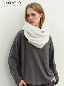 1 pieza Cuello de punto de unicolor de poliéster cálido para mujer, versátil para ir al trabajo y uso diario, otoño/invierno - Blanco - Ver 3