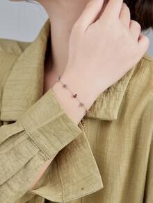 Nooxian 1件手工制作不褪色紫色天然石手链，女士简约不锈钢天然石手链（宝石形状和珠子数量随机） - 彩色 - 查看 9