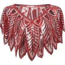 Shawl Wraps Sequin Beaded Evening Cape Bridal Shawl - Cherry Red - View 1