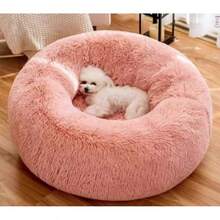 Cama para mascotas con forma de rosquilla para perros pequeños, cama redonda de peluche para perros, alivio de la ansiedad, impermeable y antideslizante - Rosa - Ver 11