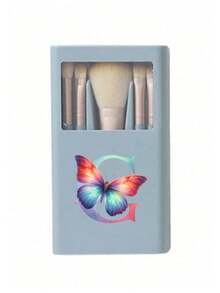 5 piezas Juego de brochas de maquillaje portátil con espejo, estampado de mariposa colorida y letra A-Z, juego de brochas de maquillaje en caja, juego de brochas de maquillaje multifunción con caja de espejo, mini lápiz de maquillaje multifunción, brocha de base, brocha de sombra de ojos, paleta básica de herramientas de maquillaje, organizador de maquillaje - Multicolor - Ver 17