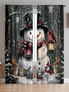 2 件圣诞树薄纱窗帘，客厅和卧室用家居装饰窗帘，透明织物隐私保护