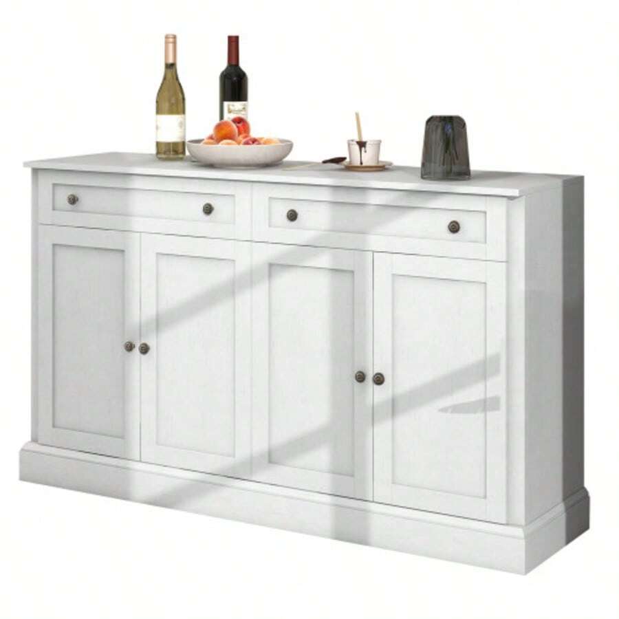 Large Sideboard With 4 Doors And 2 Drawers, Modern Buffet Cabinet For Dining Room And Living Room, 150 X 40 X 86 Cm (L/W/H) – (Antique White) - White - View 1