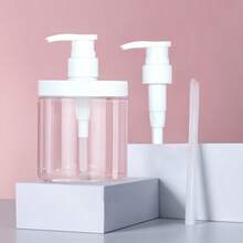 1pc 500-1000ml Wide Mouth Pressure Pump Bottle Hospital Bottle Large Cap Pump Head Shampoo Water Bottle Bath Liquid Bottles - Clear - View 2