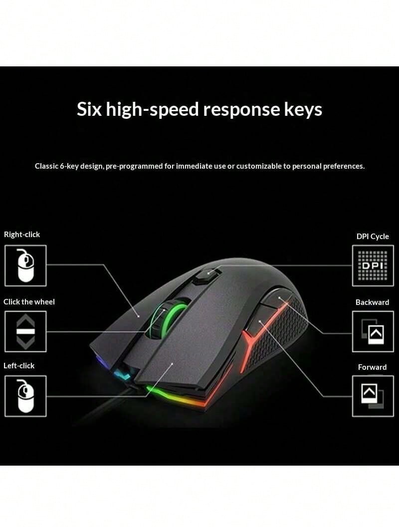 Lenovo HEADSHOT Wired Gaming Mouse With Four Adjustable DPI Settings, 16.8 Million Color RGB Lighting, Skin-Like Coating, PTFE Feet, Suitable For Both Gaming And Office Use. - Black - View 1
