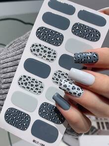 豹纹美甲贴纸 3D 自粘闪光法式豹纹图案凝胶贴片 冬季美甲贴纸 女士女孩 DIY 美甲装饰 2 片装