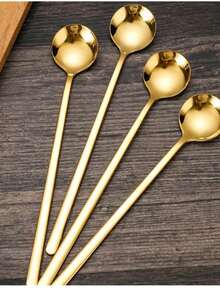 4 件 6.85 英寸咖啡勺、不锈钢搅拌勺、茶匙、长柄冰茶匙、餐具、厨房、圣诞礼物、学校用品