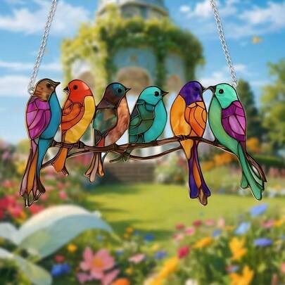 6 Birds Acrylic Flat Sun Catcher: Perfect For Bird Lovers, Festive Decor, Outdoor Gardens, Windows & Walls - PE Material